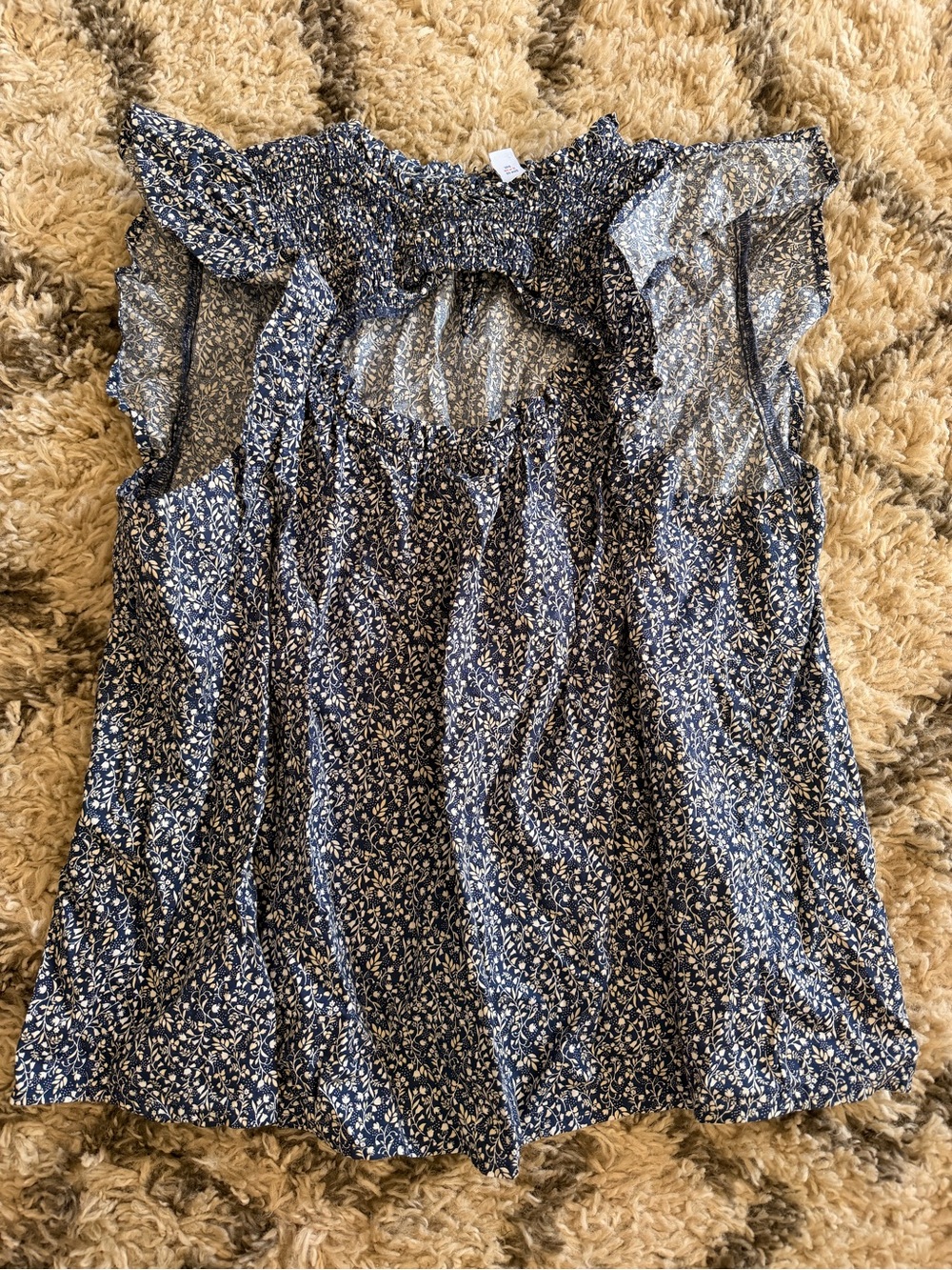 Old Navy Navy and White Ruffle Cap-Sleeve Blouse